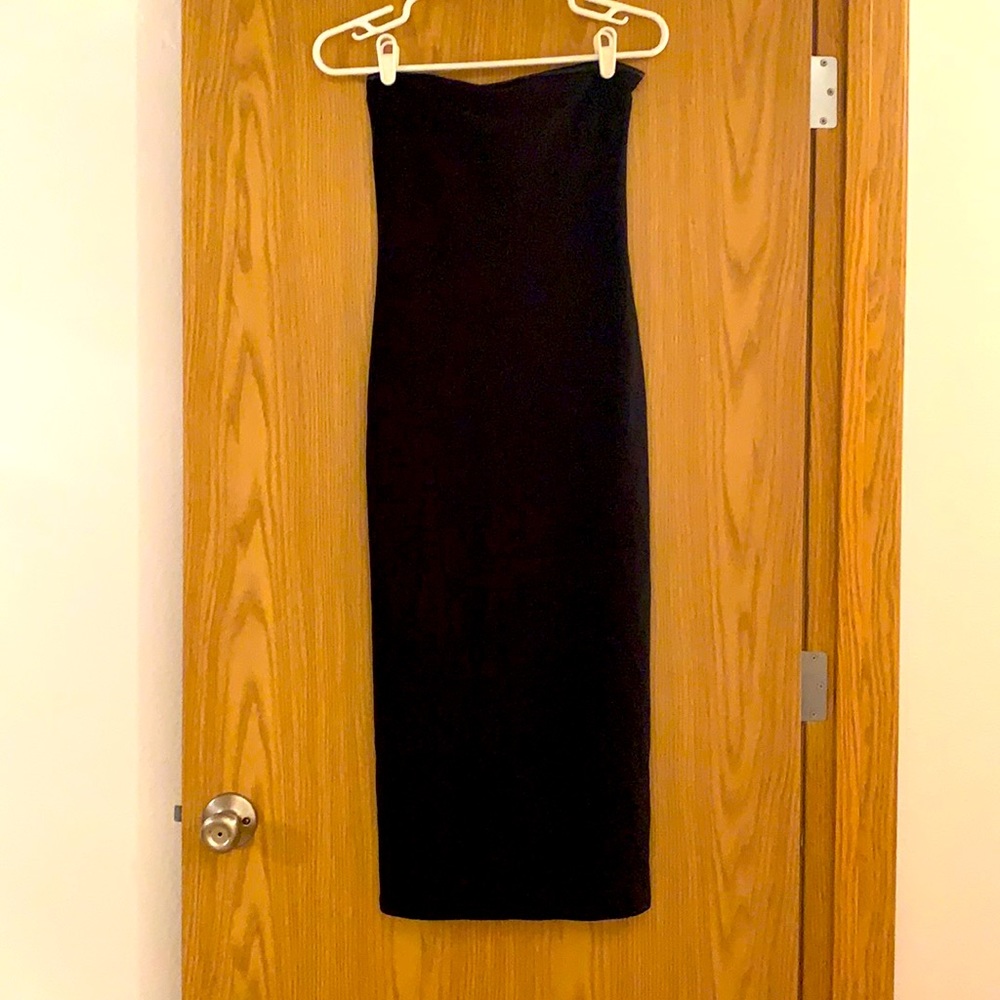 A beautiful black strapless dress